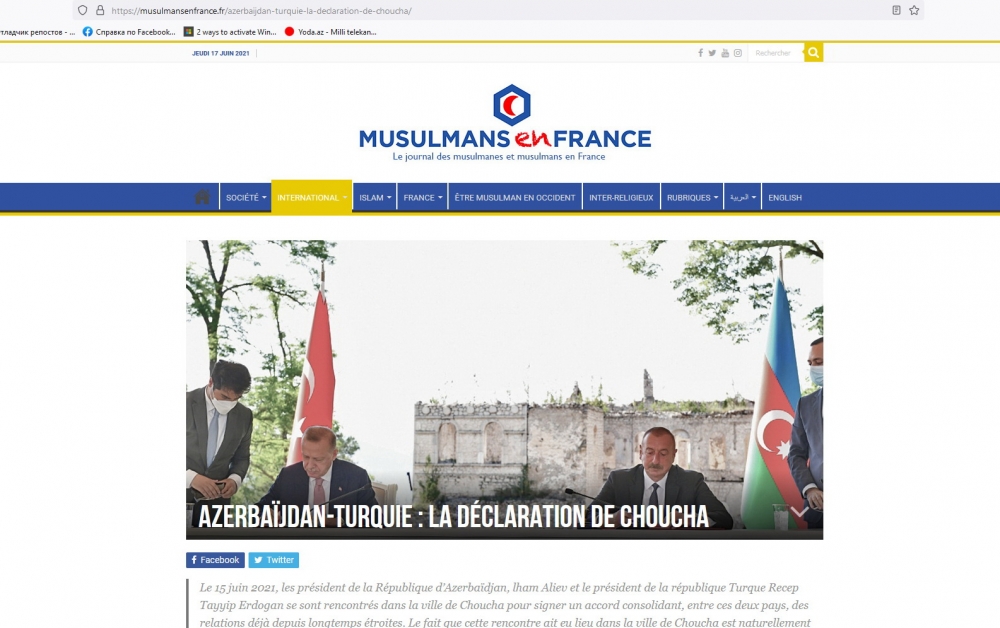 La Déclaration de Choucha sur des sites Internet français