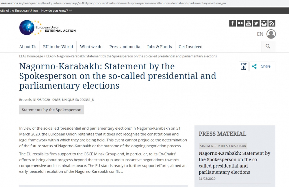 L'Union européenne ne reconnaît pas les «élections» prévues au Haut-Karabagh