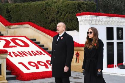 Le président Ilham Aliyev et la première dame Mehriban Aliyeva visitent l’Allée des Martyrs à l’occasion du 31e anniversaire de la tragédie du 20 Janvier