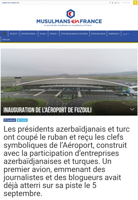L’inauguration de l’Aéroport de Fuzouli sur un site français
