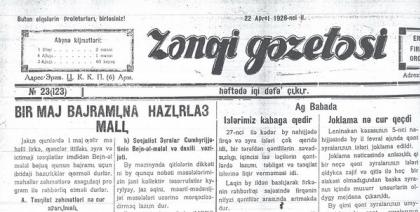 İrəvanda nəşr olunan Zəngi qəzeti. 22 aprel 1928 - ci il.
