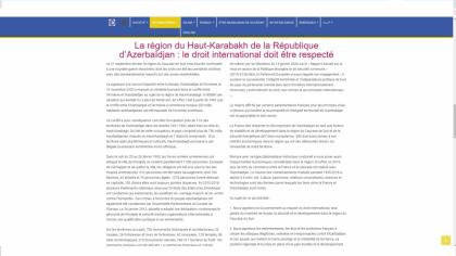 La région de Haut Karabagh de la République d'Azerbaïdjan : le droit international doit être respecté