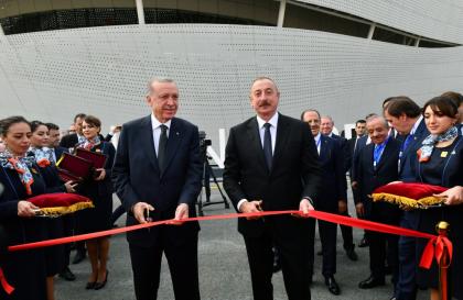 Cérémonie d&#039;inauguration de l&#039;Aéroport international de Zenguilan Les présidents Ilham Aliyev et Recep Tayyip Erdogan participent à la cérémonie